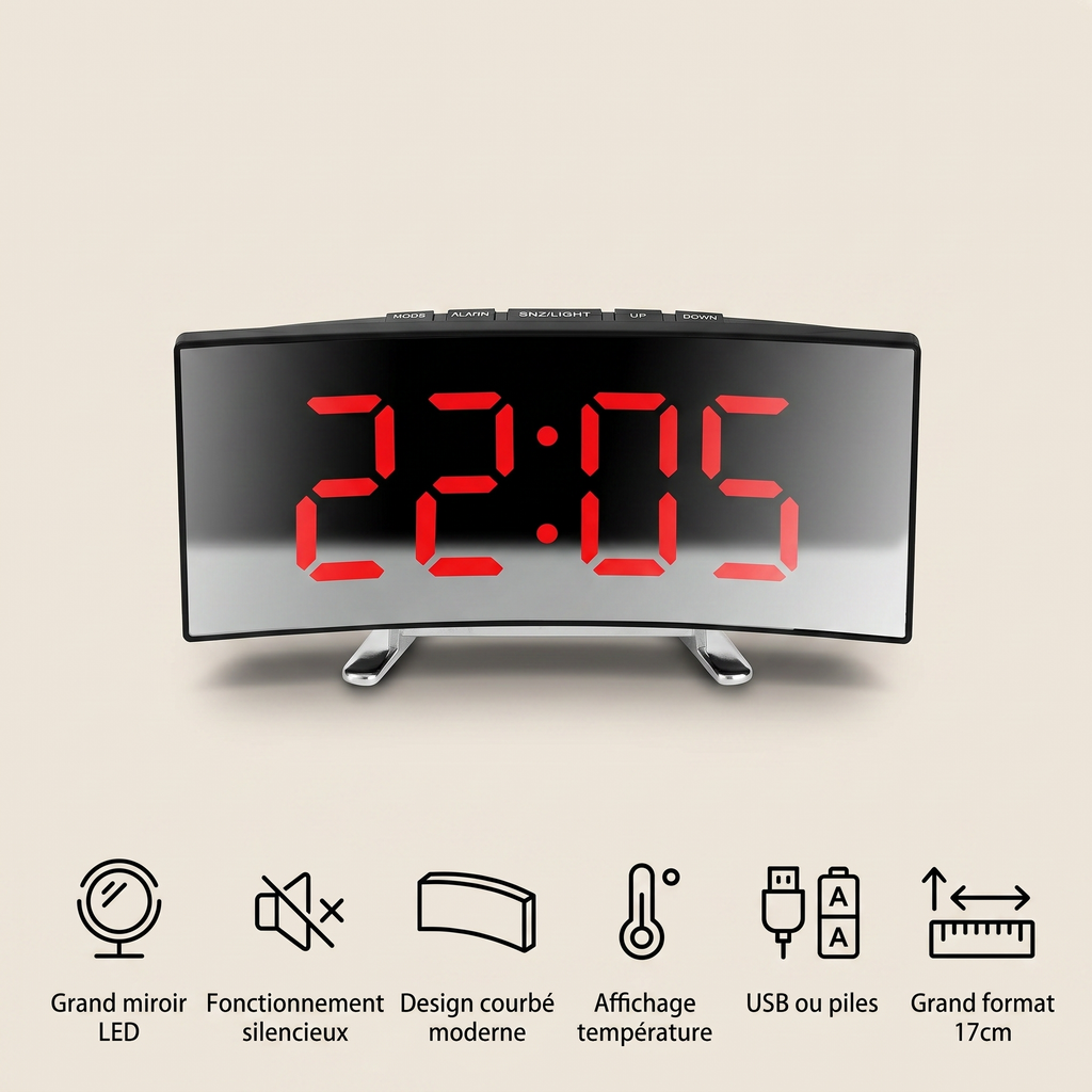 Veilleuse réveil miroir LED - GoTime