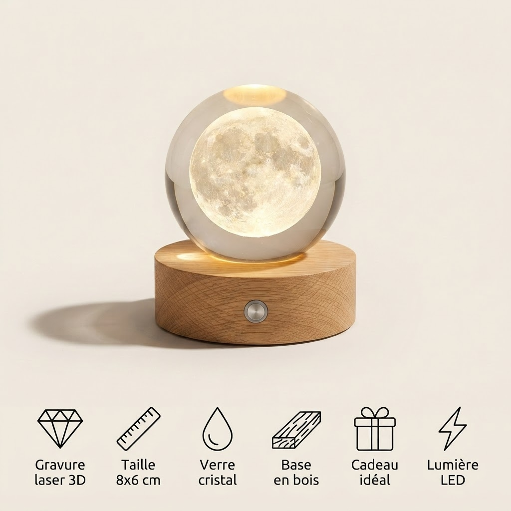 Veilleuse boule cristal lune - CrystalMoon