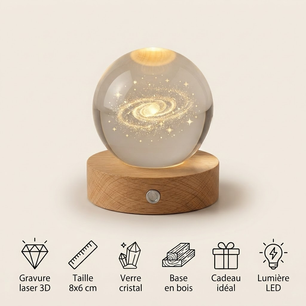 Veilleuse boule cristal galaxie - CrystalGalaxy