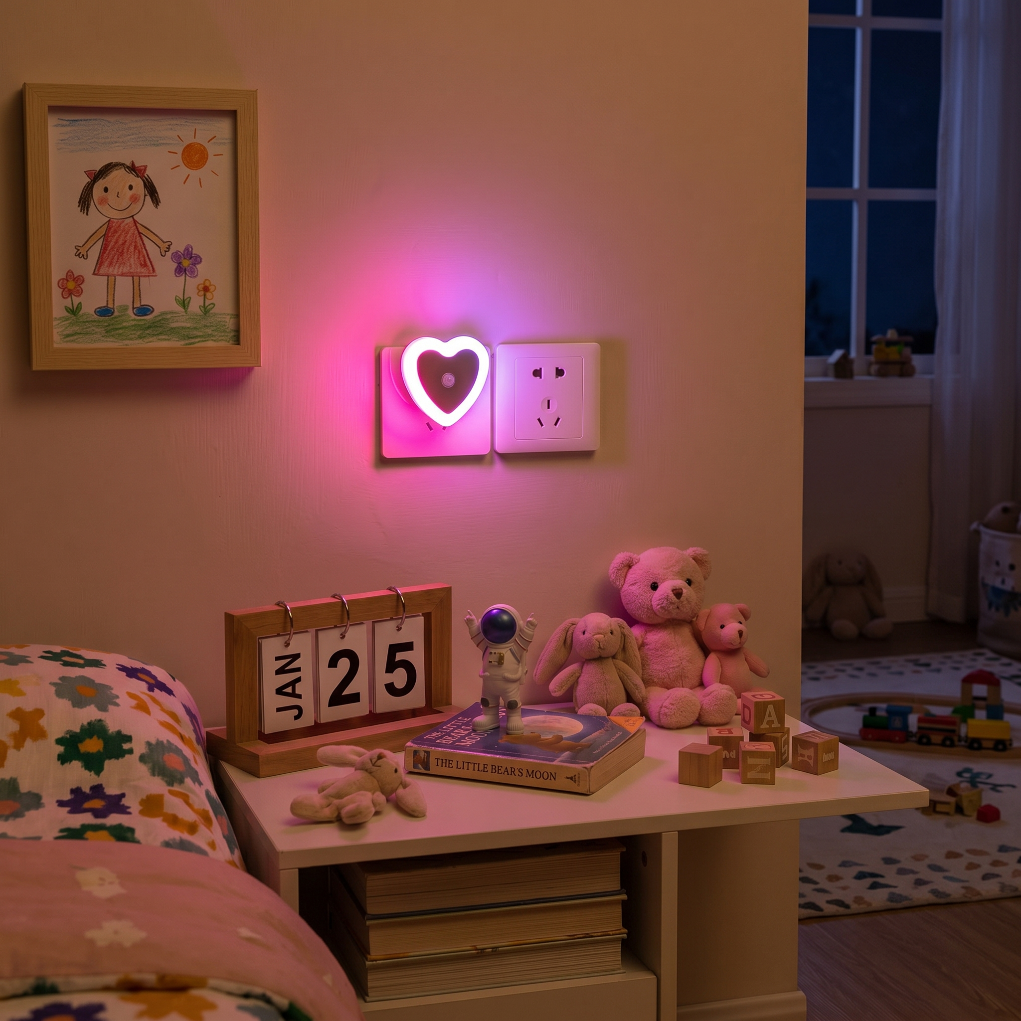 LED Mini Night Light EU/US Plug Light Sensor Heart Shape Nights Lamp For Kid's Room Bedroom Bedside Aisle Corridor 110V 240V