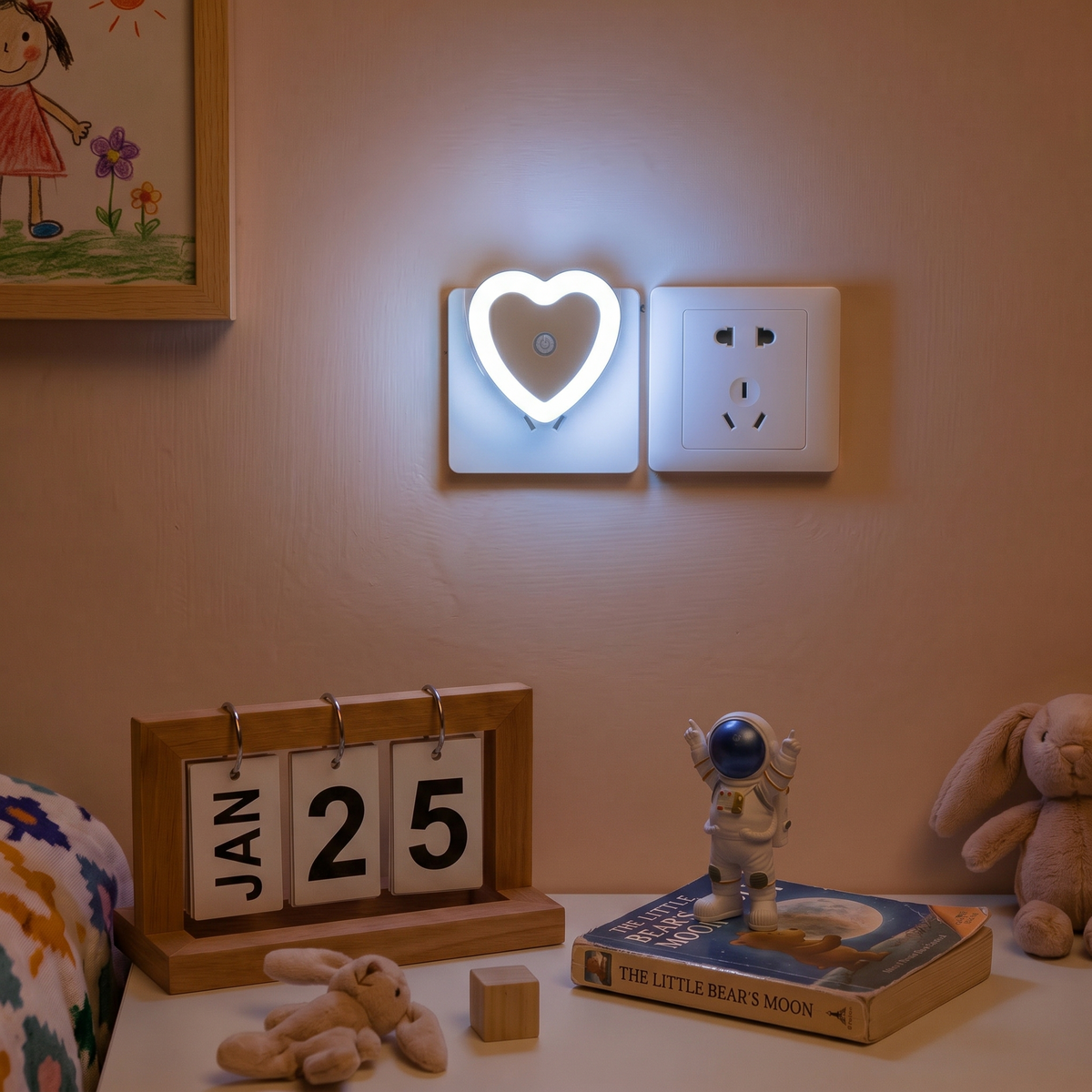 LED Mini Night Light EU/US Plug Light Sensor Heart Shape Nights Lamp For Kid's Room Bedroom Bedside Aisle Corridor 110V 240V