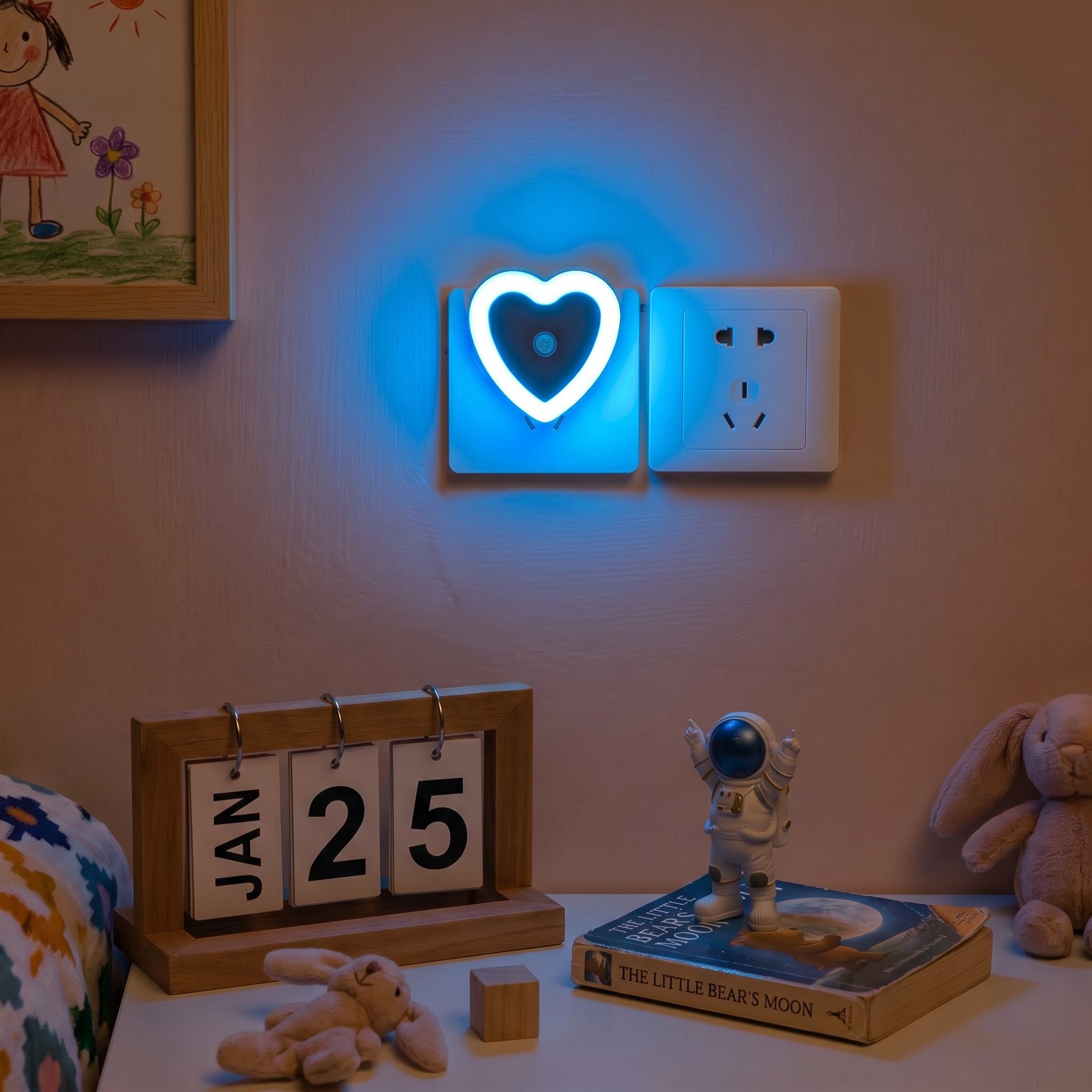 LED Mini Night Light EU/US Plug Light Sensor Heart Shape Nights Lamp For Kid's Room Bedroom Bedside Aisle Corridor 110V 240V