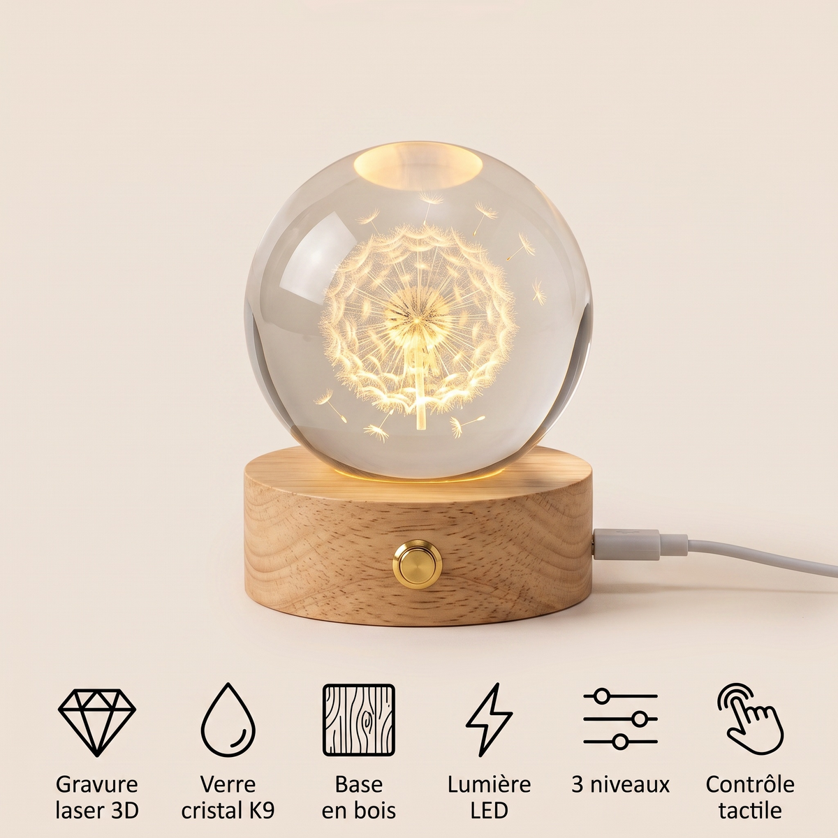 Veilleuse boule cristal pissenlit - CrystalBloom