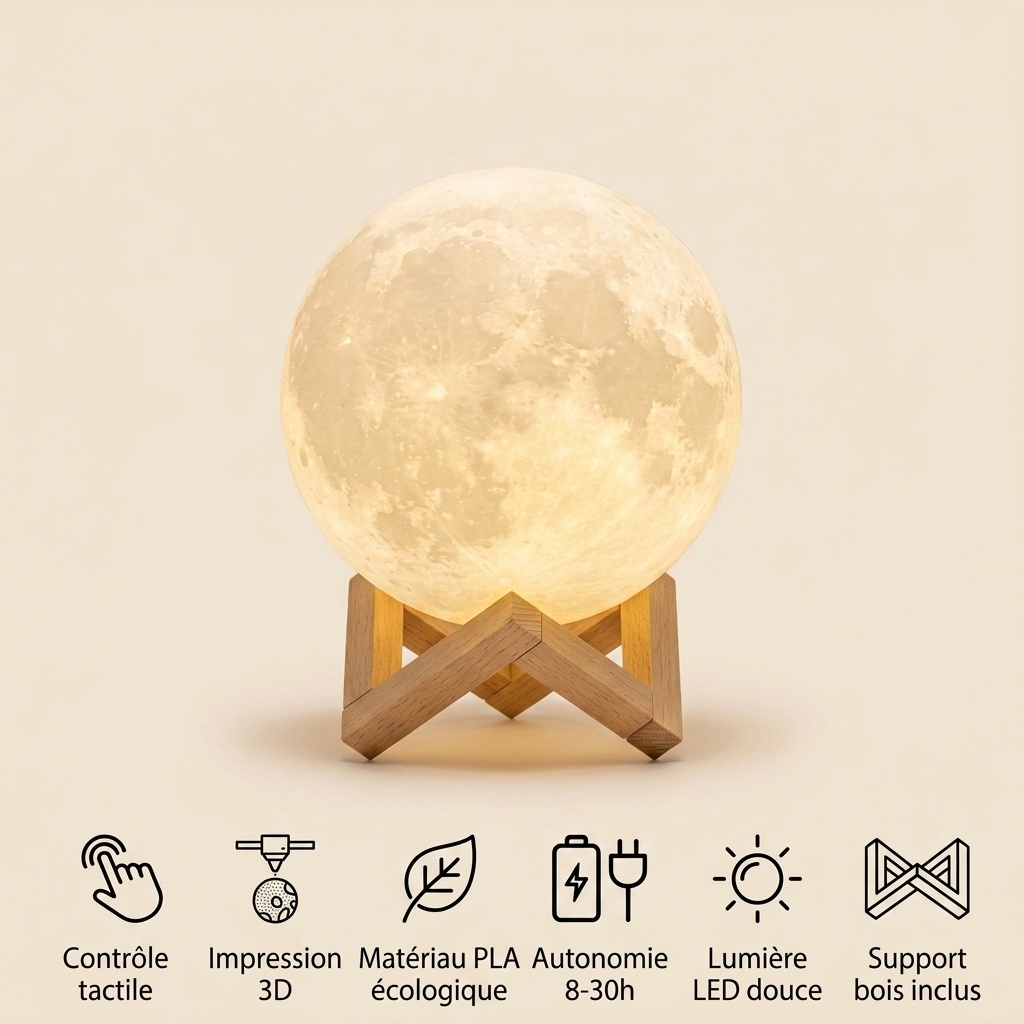 Veilleuse lune 3D télécommande - LunaPrint