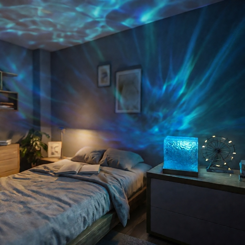 New Water Ripple Projector Night Light Crystal Mood Lamp Decoration Home Houses Bedroom Aesthetic Christmas Gift Sunset Lights
