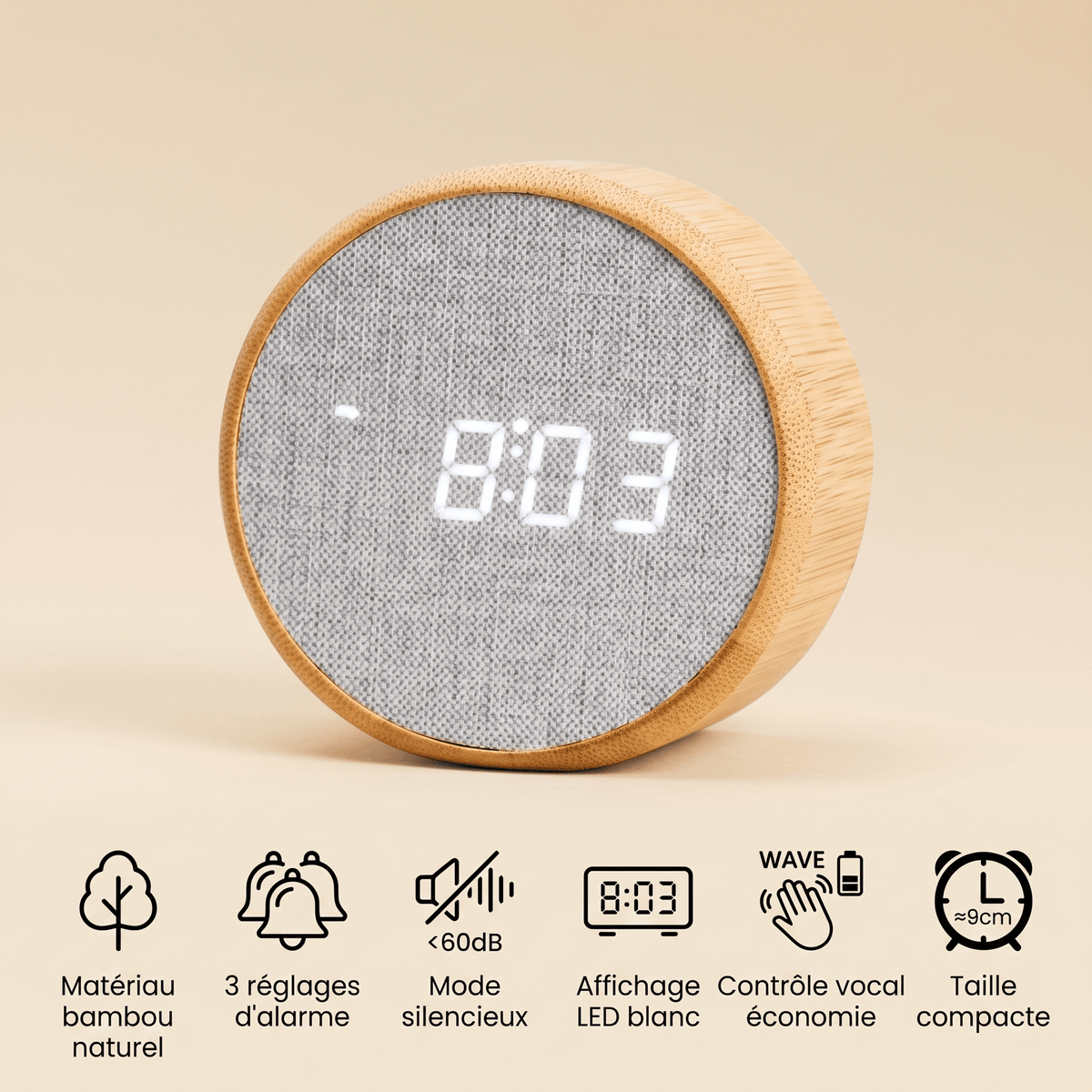Veilleuse et réveil digital - WoodTime