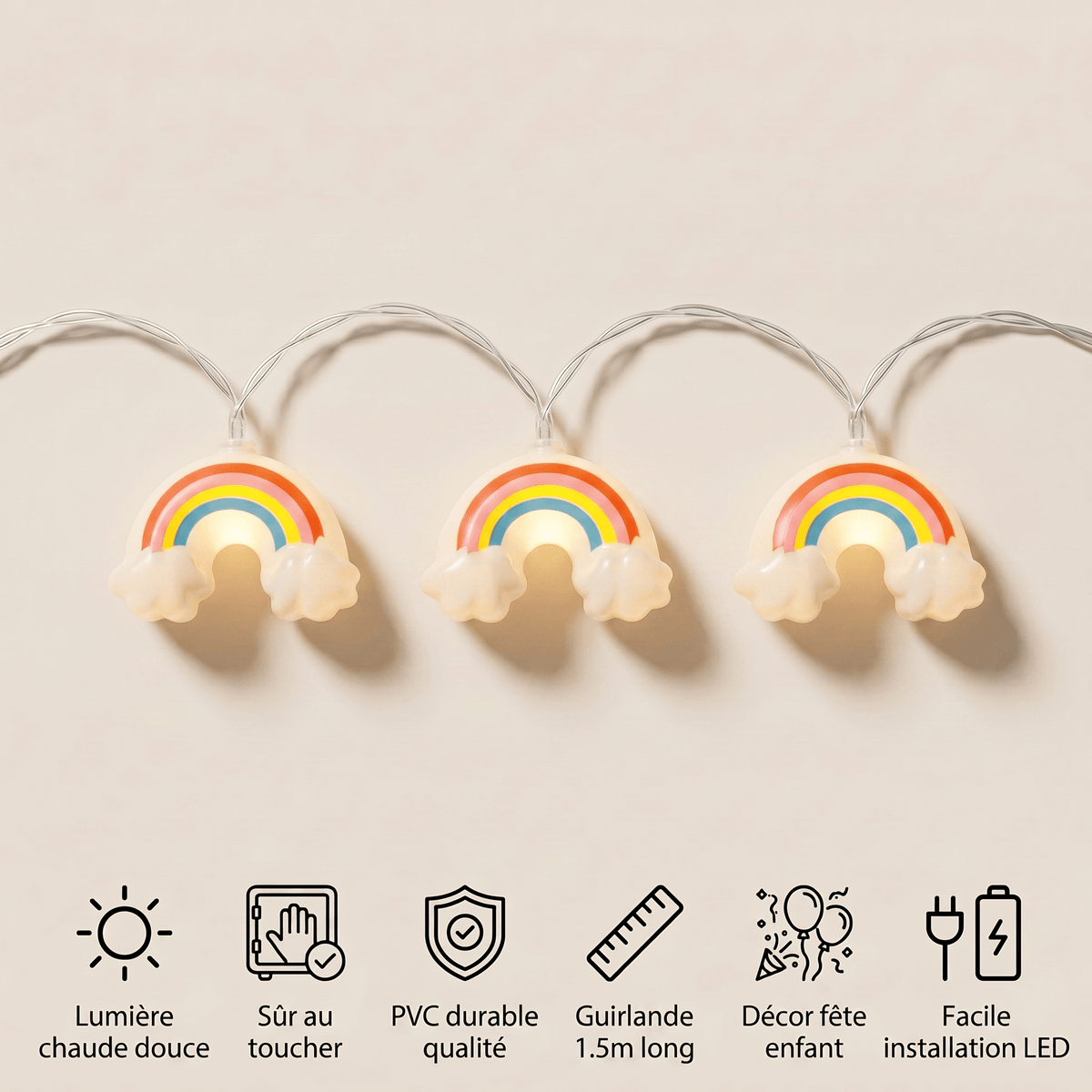 Veilleuse guirlande lumineuse enfant - RainbowParty