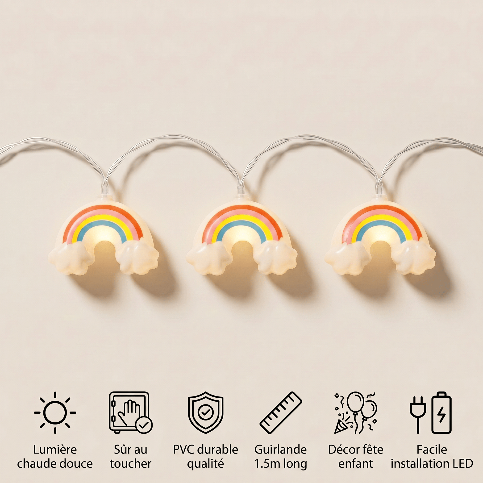 Veilleuse guirlande lumineuse enfant - RainbowParty