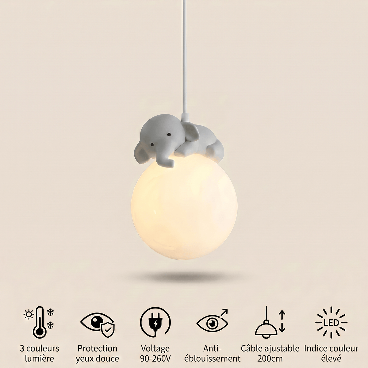 Veilleuse lampe suspension éléphant - LuneDream