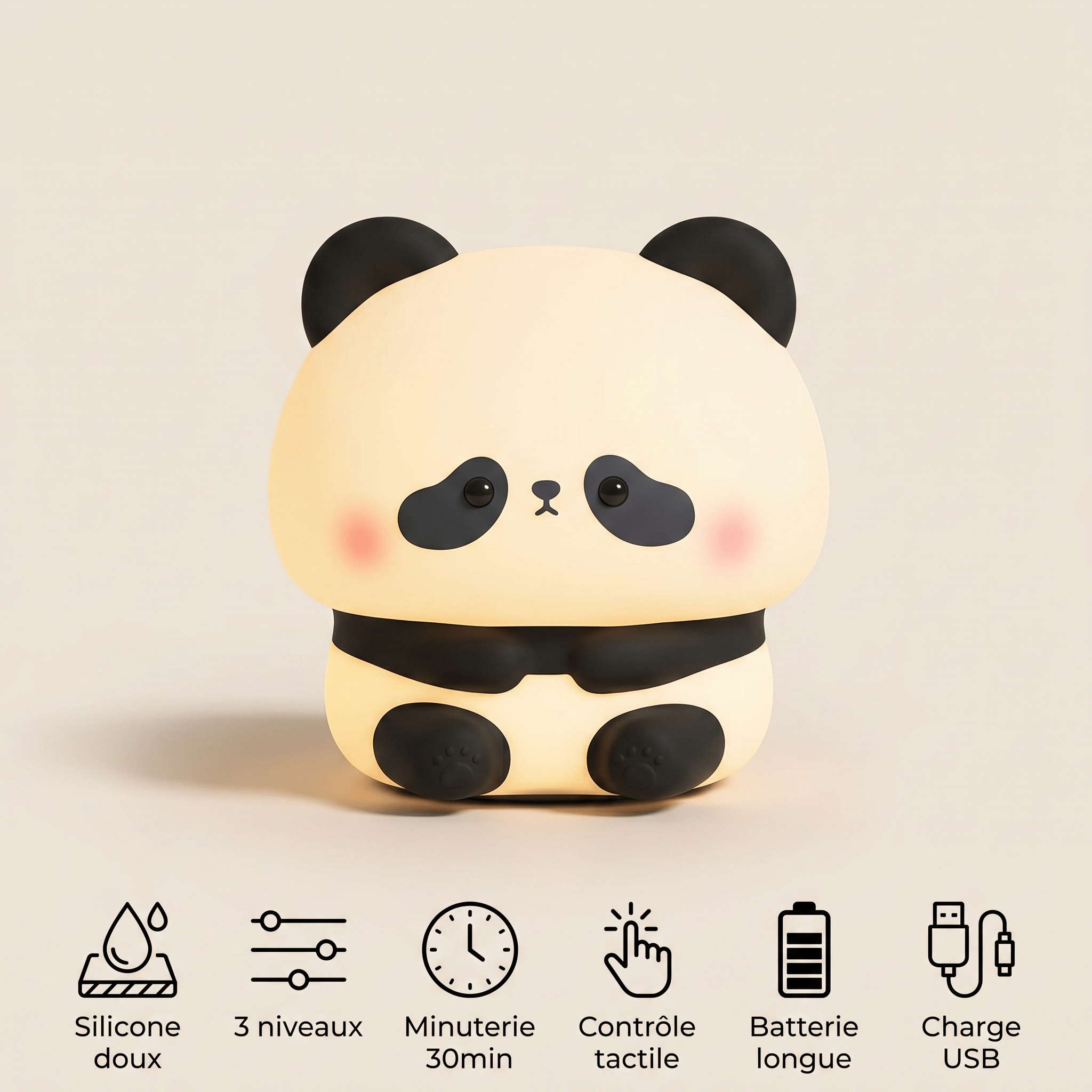 Veilleuse panda LED en silicone - PandaGlow