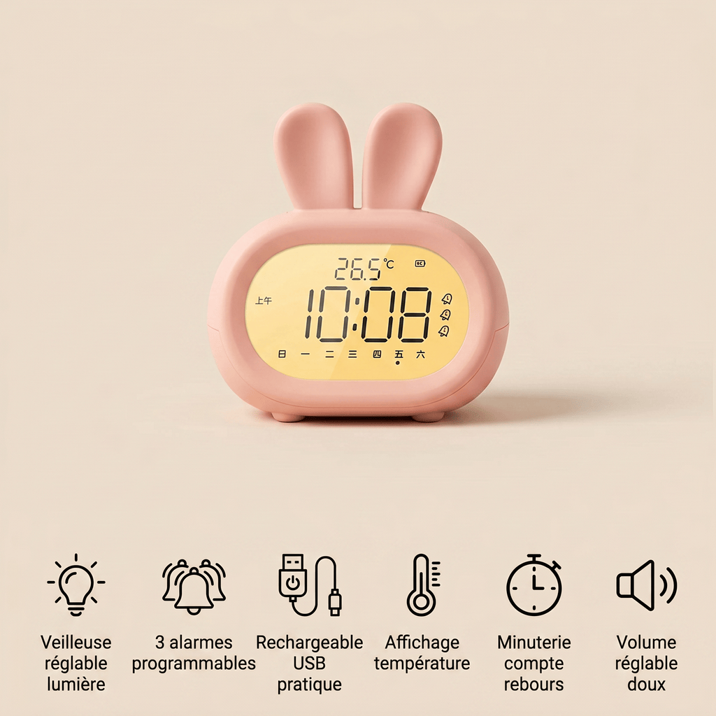 Veilleuse réveil enfant lapin - BunnyClock