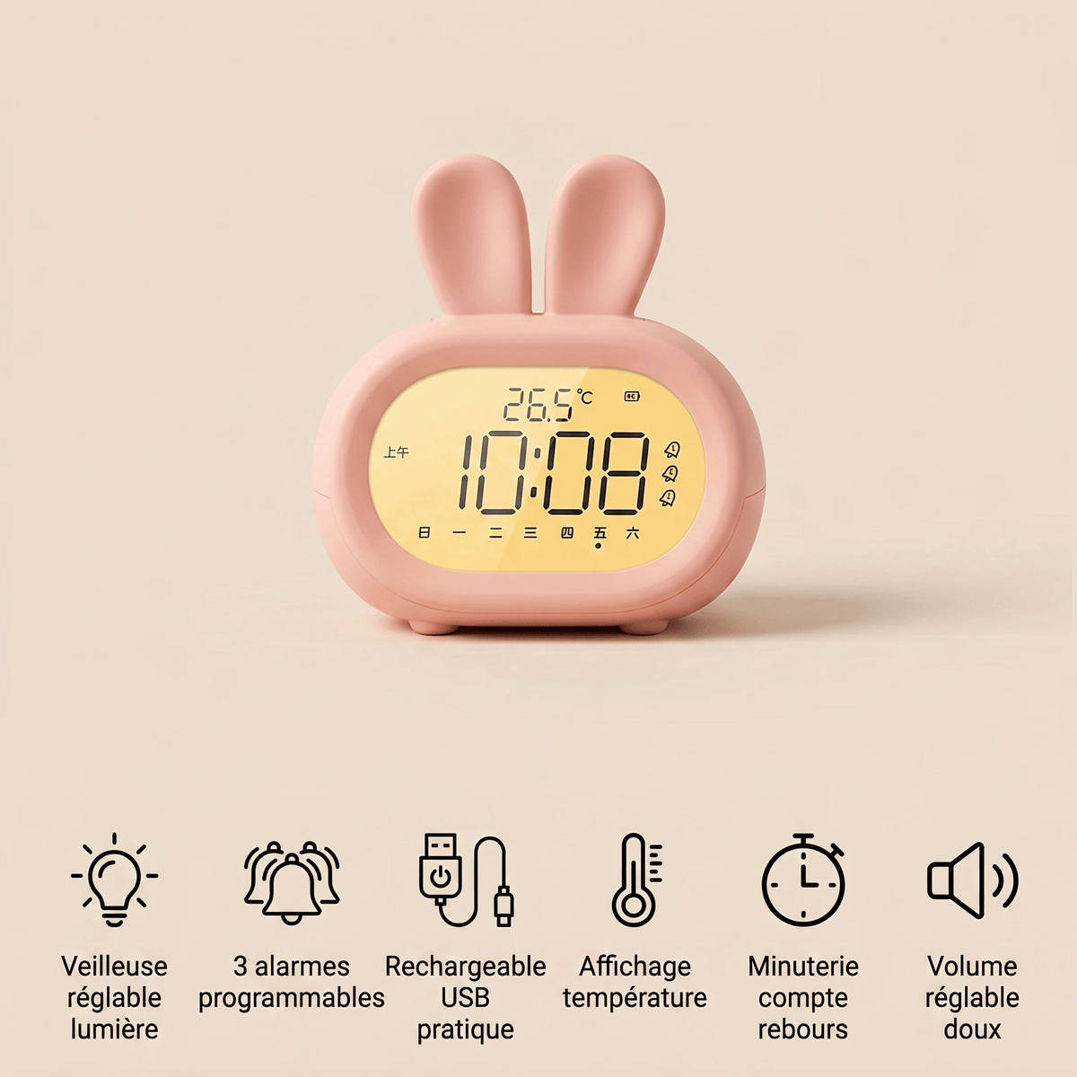 Veilleuse réveil enfant lapin - BunnyClock
