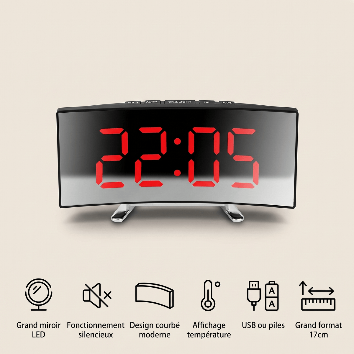 Veilleuse réveil miroir LED - GoTime