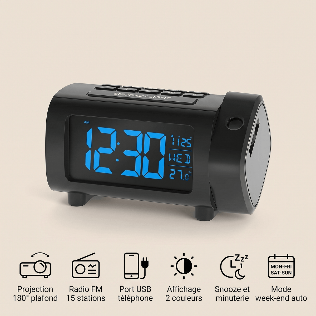 Veilleuse réveil projecteur LED - SkyClock